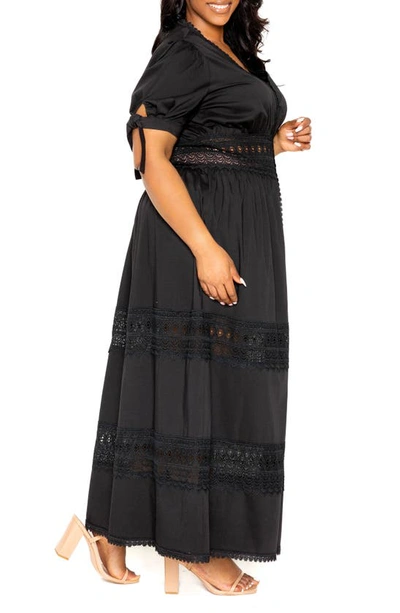 Shop Buxom Couture Eyelet Embroidered Puff Sleeve Maxi Dress In Black