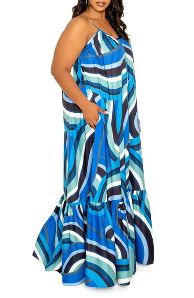 Shop Buxom Couture Geometric Print Maxi Dress In Blue Multi