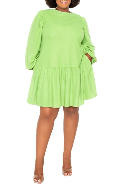Buxom Couture Tie Back Long Sleeve Terry Dress In Green
