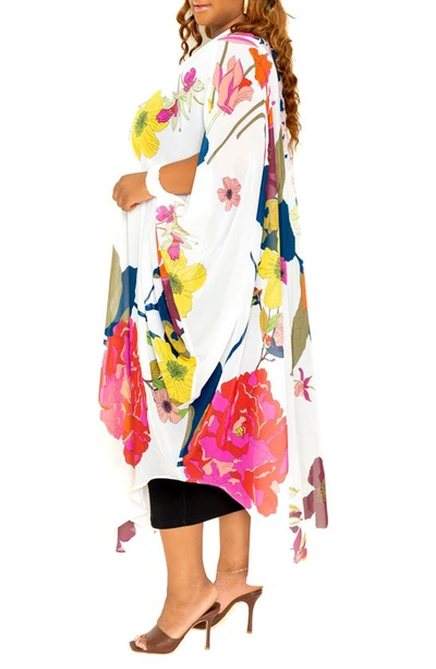 Shop Buxom Couture Floral Print Open Front Duster In White Multi