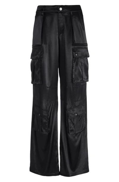Shop Alice And Olivia Joette Satin Cargo Pants In Black