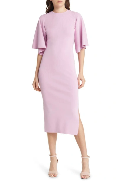 Shop Ted Baker Lounia Fluted Sleeve Body-con Sweater Dress In Lilac