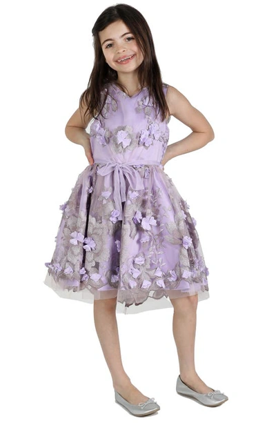 Shop Christian Siriano Kids' Floral Embroidered 3d A-line Dress In Lilac