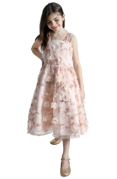Shop Christian Siriano Kids' 3d Floral Tea Length A-line Dress In Blush