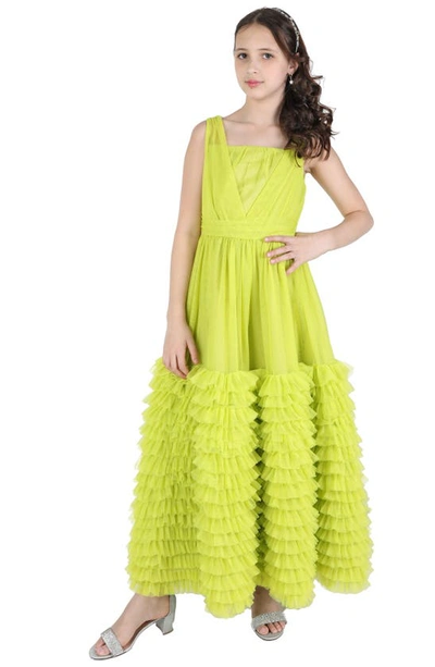 Shop Christian Siriano Pleated Tiered Gown In Lime