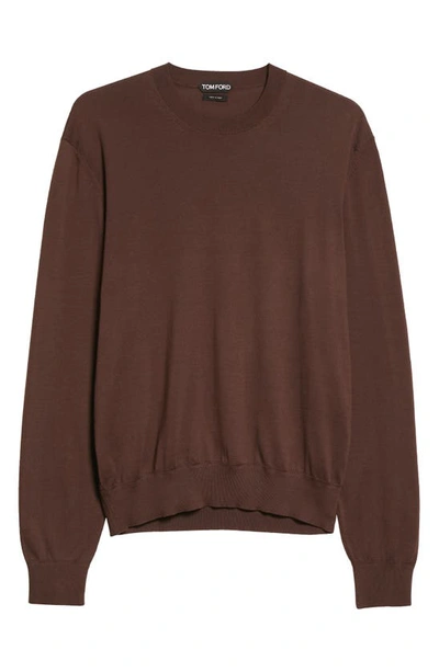 Shop Tom Ford Sea Island Cotton Crewneck Sweater In Dark Chocolate