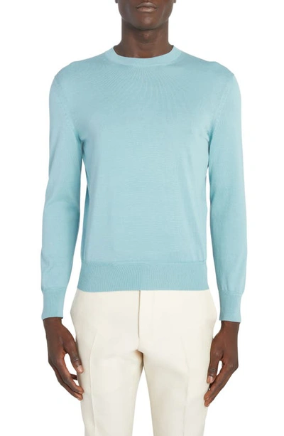 Shop Tom Ford Sea Island Cotton Crewneck Sweater In Dusty Blue