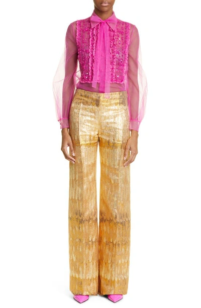 Shop Valentino Golden Wings Brocade Pants In G70-gold