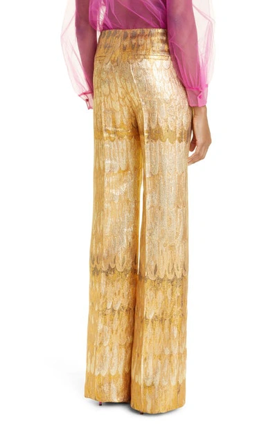 Shop Valentino Golden Wings Brocade Pants In G70-gold