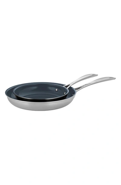Zwilling Clad Cfx Stainless Steel Ceramic Nonstick Fry Pan 2-piece Set In Stainless Steel