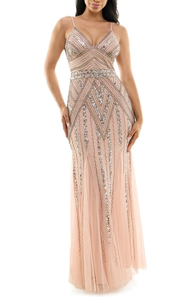 Jump Apparel Gatsby Beaded A-line Gown In Blush | ModeSens