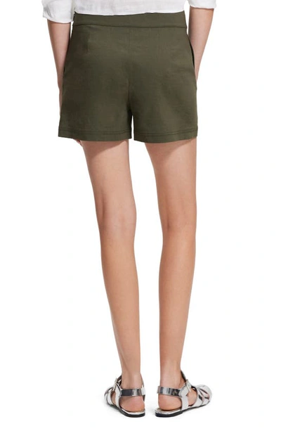 Shop Theory Linen Blend Shorts In Dark Olive - F5j