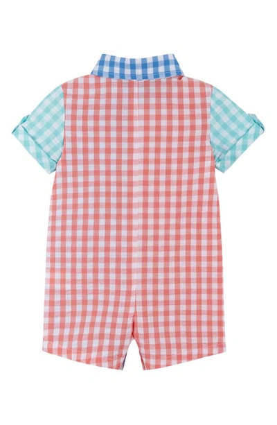 Shop Andy & Evan Print Woven Cotton Romper In Multi Gingham