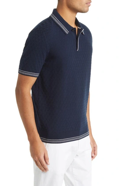 Shop Ted Baker Mahana Stitched Short Sleeve Polo Sweater In Navy