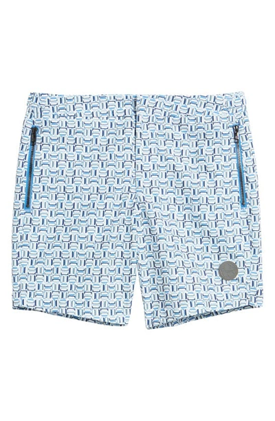 Shop Ted Baker Crabbe Geometric Swim Trunks In Blue