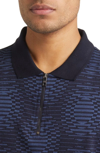 Shop Ted Baker Distorted Spot Quarter Zip Jacquard Polo In Navy