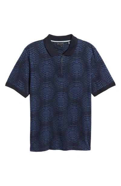 Shop Ted Baker Distorted Spot Quarter Zip Jacquard Polo In Navy