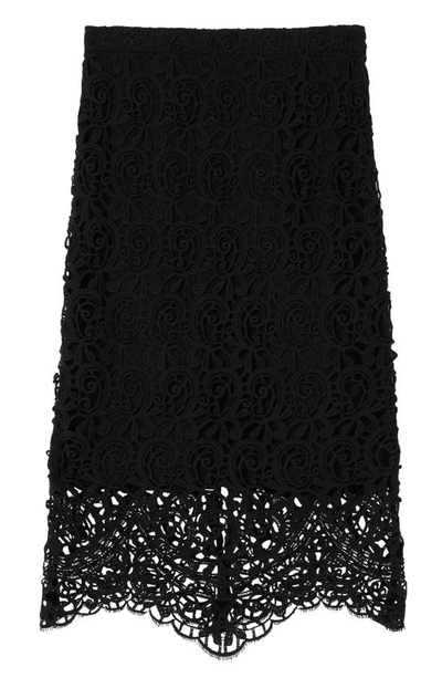 Shop Burberry Macramé Lace Pencil Skirt In Black