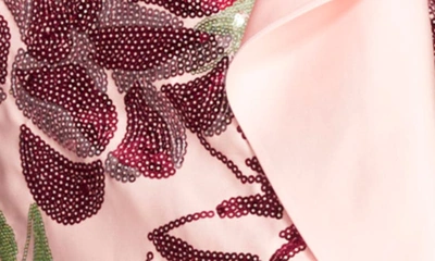 Shop Marchesa Notte Sparkling Duchess Floral Sequin One-shoulder Midi Dress In Blush Multi