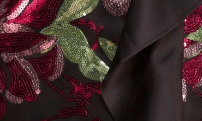 Shop Marchesa Notte Sparkling Duchess Floral Sequin One-shoulder Midi Dress In Black Multi