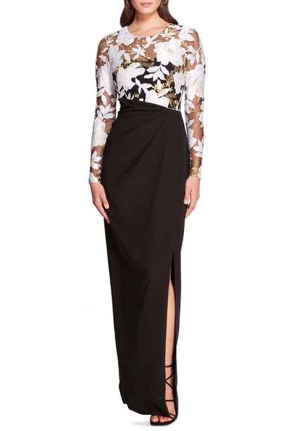 Shop Marchesa Notte Wild Botanical Embroidered Long Sleeve Dress In Black