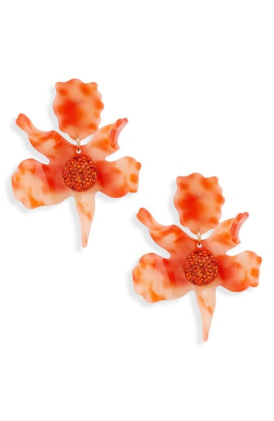 Shop Lele Sadoughi Crystal Lily Drop Earrings In Papaya