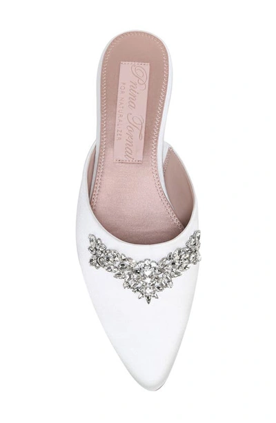 Naturalizer Pnina Tornai For  Pyaar Pointed Toe Mule In White Satin Fabric