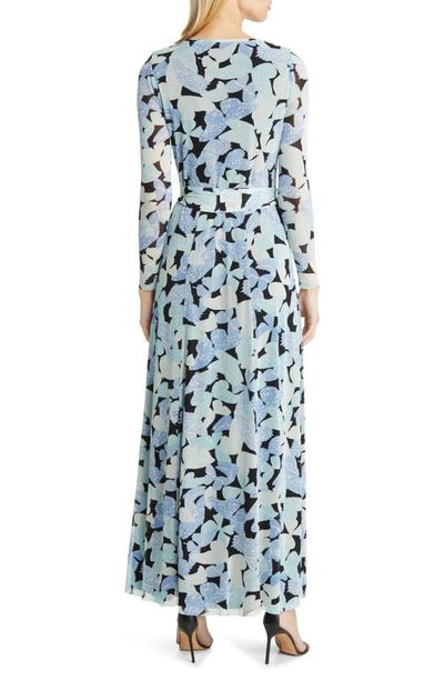 Anne Klein Butterfly Print Long Sleeve Dress In Shore Blue Multi -