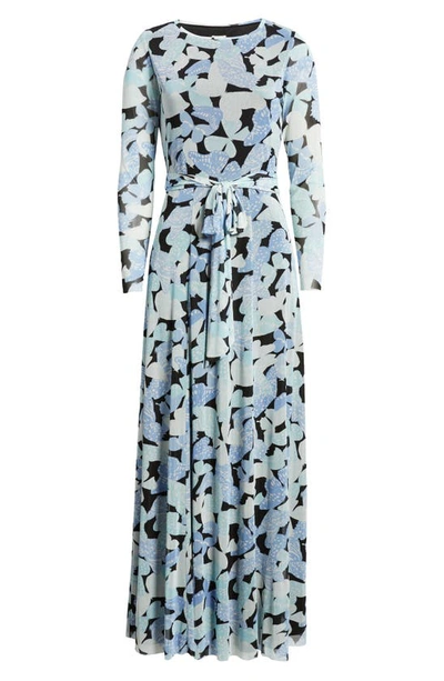 Anne Klein Butterfly Print Long Sleeve Dress In Shore Blue Multi -