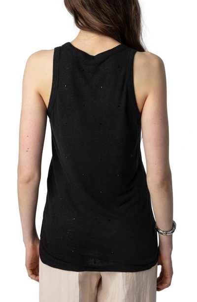 Shop Zadig & Voltaire Samy Rhinestone Linen Blend Tank Top In Noir