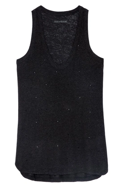 Shop Zadig & Voltaire Samy Rhinestone Linen Blend Tank Top In Noir