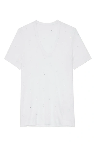 Shop Zadig & Voltaire Wassa Rhinestone Linen Blend T-shirt In Blanc