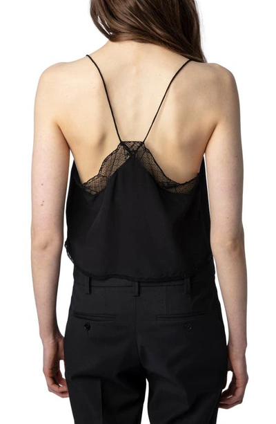 Shop Zadig & Voltaire Christy Lace Crop Silk Camisole In Noir