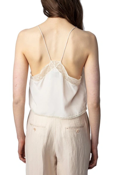 Shop Zadig & Voltaire Christy Lace Crop Silk Camisole In Ecru