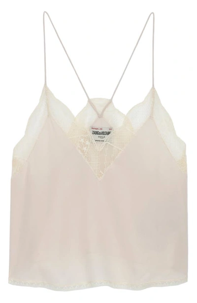 Shop Zadig & Voltaire Christy Lace Crop Silk Camisole In Ecru