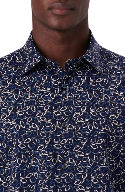 Shop Bugatchi Ooohcotton® Leaf Print Short Sleeve Button-up Shirt In Navy