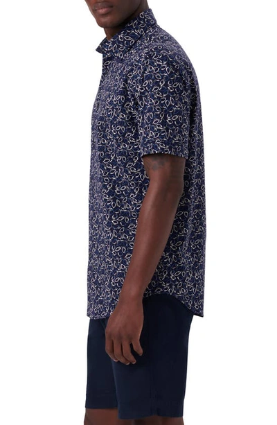 Shop Bugatchi Ooohcotton® Leaf Print Short Sleeve Button-up Shirt In Navy