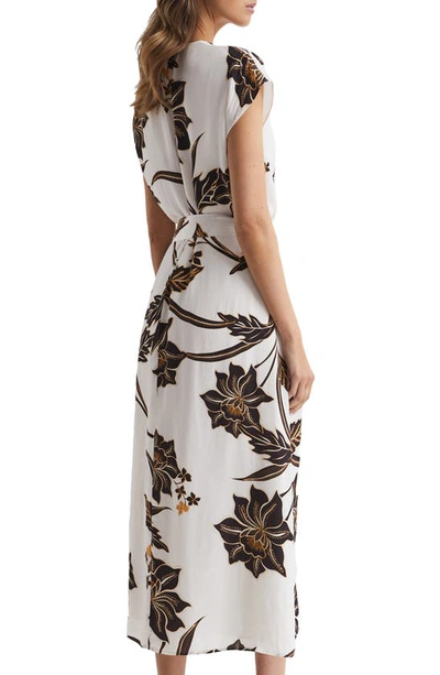 Shop Reiss Harper Floral Tie Waist Midi Dress In Black/ White
