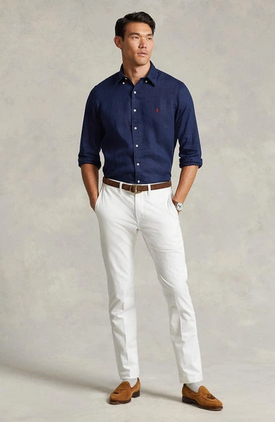 Shop Polo Ralph Lauren Slim Fit Linen Button-down Shirt In Newport Navy