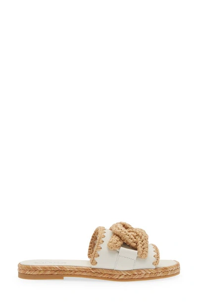 Shop Tod's Kate Raffia Chain Detail Slide Sandal In Bianco Calce