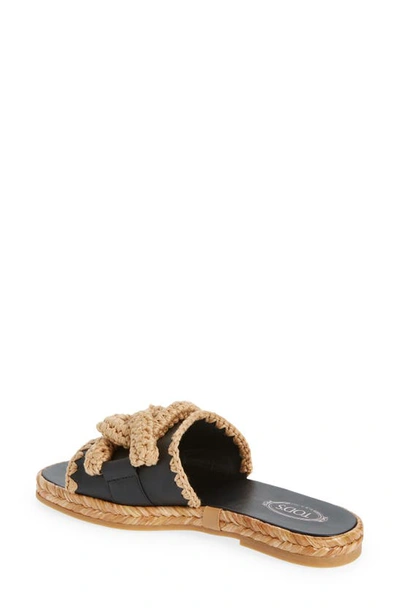 Shop Tod's Kate Raffia Chain Detail Slide Sandal In Nero