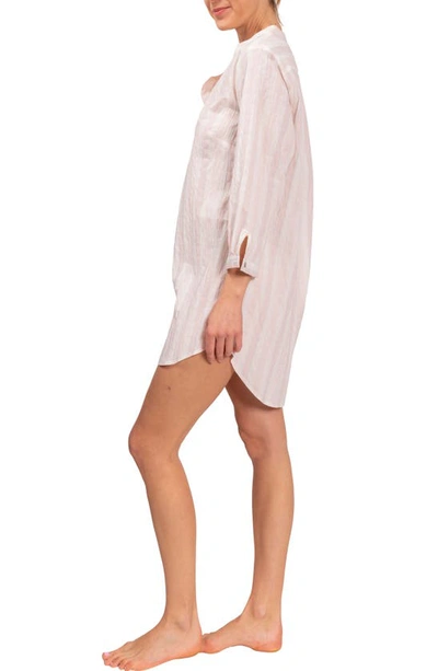 Shop Everyday Ritual Hailey Stripe Cotton Pajama Tunic In Strawberry Stripe