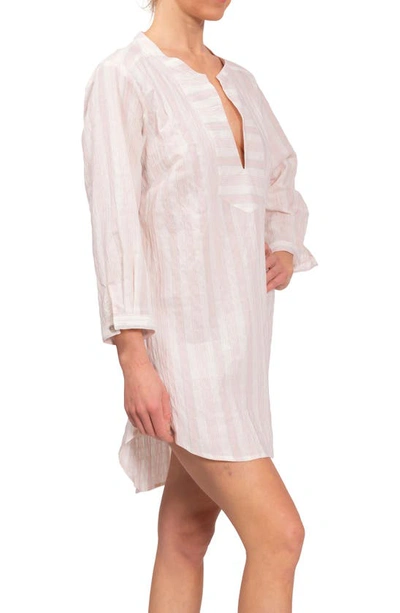 Shop Everyday Ritual Hailey Stripe Cotton Pajama Tunic In Strawberry Stripe