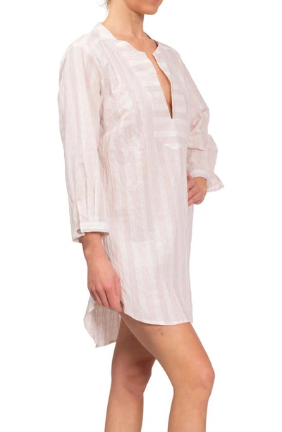 Everyday Ritual Hailey Stripe Cotton Pajama Tunic In Strawberry Stripe