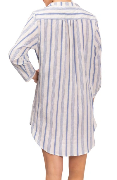 Shop Everyday Ritual Hailey Stripe Cotton Pajama Tunic In Blueberry Stripe
