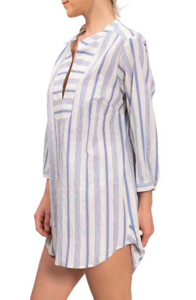 Shop Everyday Ritual Hailey Stripe Cotton Pajama Tunic In Blueberry Stripe