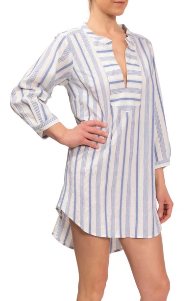 Shop Everyday Ritual Hailey Stripe Cotton Pajama Tunic In Blueberry Stripe