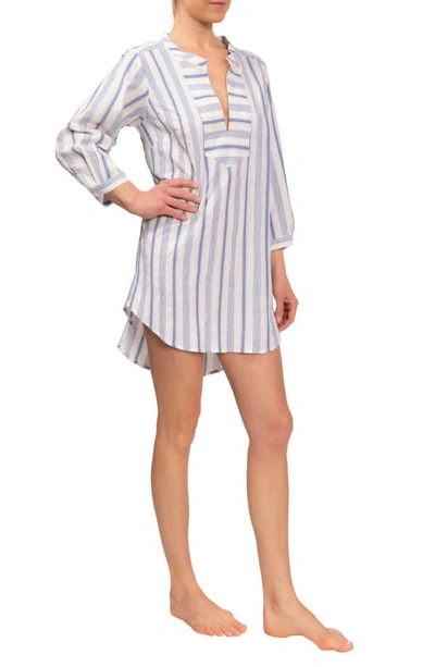 Shop Everyday Ritual Hailey Stripe Cotton Pajama Tunic In Blueberry Stripe