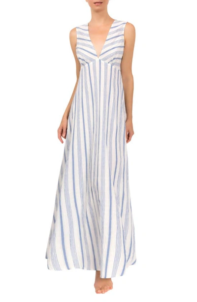Shop Everyday Ritual Amelia Stripe Cotton Nightgown In Blueberry Stripe