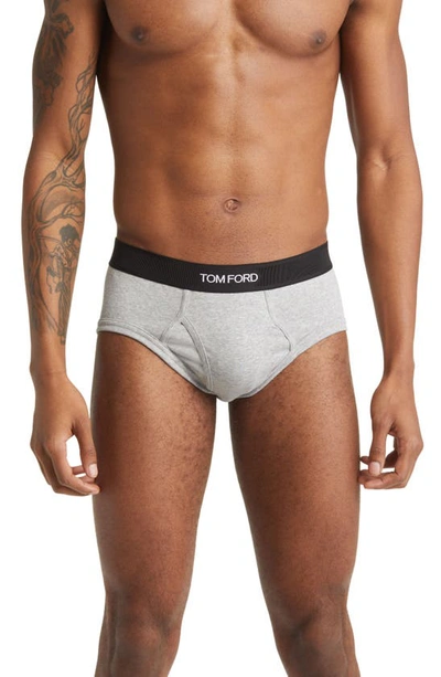 Shop Tom Ford 2-pack Cotton Stretch Jersey Briefs In Black/grey